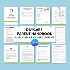 Daycare Parent Handbook, Childcare Enrollment Forms, Daycare Policies, Fully Customizable With Canva, Start A Daycare Business