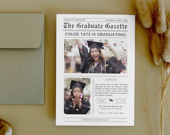 Newspaper Graduation Party Invite, Graduation Announcement Template, Graduation Invitation Template, Grad Party Invitations