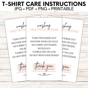 Clothing Care Instructions, Shirt Care Instruction, Png, Small Business Supplies, T-Shirt Care Card, Washing Instruction Card