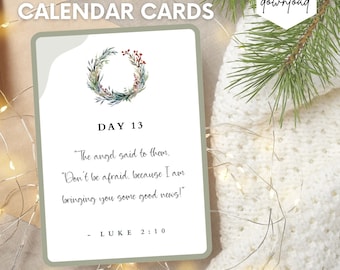 Advent Calendar, Scripture Cards, Christmas Countdown, Christmas Bible Verse, Kids Advent Cards, Nativity Advent