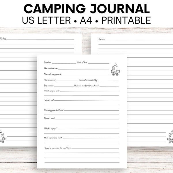 Camping Journal Printable, Camping Log, Printable Camping Journal, RV Travel Journal