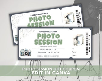 Photo Session Gift Coupon, Photography Gift Certificate Template, Photo Shoot Gift, Photo Session Gift Template, Canva Edit, Gift Idea