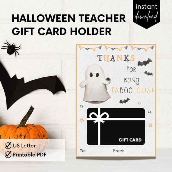 Halloween Teacher Gift Card Holder Printable, Teacher Thank You Gift, Thanks For Being Faboolous, Teacher Appreciation, Employee Gift