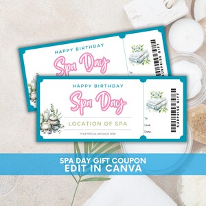 Spa Day Ticket, Spa Day Coupon, Spa Day Gift Coupon, Spa Coupon, Idea For Her, Happy Birthday Custom Gift Voucher