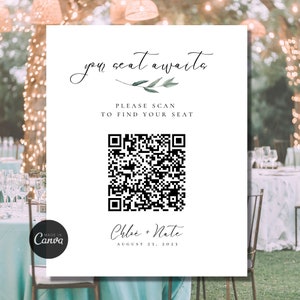 QR Code for Seating Chart, Seating Chart QR Code Sign, Wedding Seat Chart, Minimalist Wedding Sign