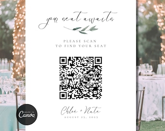 QR Code for Seating Chart, Seating Chart QR Code Sign, Wedding Seat Chart, Minimalist Wedding Sign