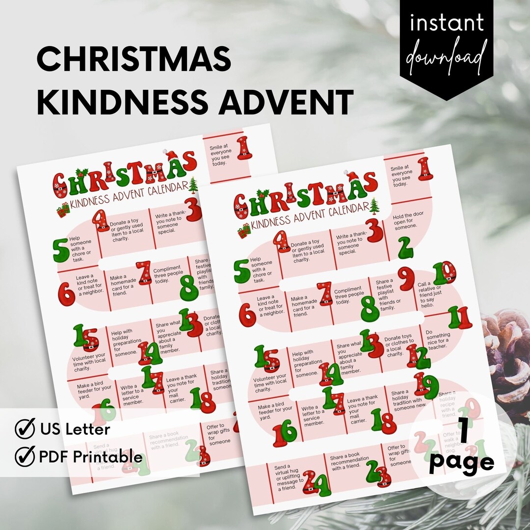 Printable Advent Calendar Advent Calendar for Kids Christmas 25 Days