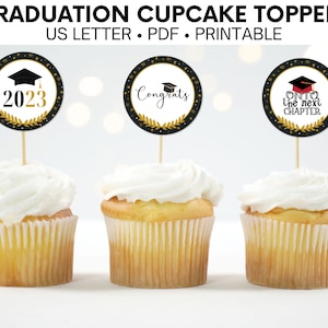 Clase de 2023, 2023 Graduación Cupcake Toppers, Decoraciones de fiesta de graduación, Senior 2023, Graduación universitaria, Toppers de gorra de graduación