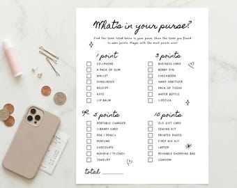 Whats In Your Purse Game, Fun Bridal Shower Printable, Instant Download Party Game, Unique Bridal Games