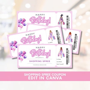 Shopping Trip Coupon, bearbeitbare Shopping Spree Geschenkgutschein, Shopping Spree Coupon, Shopping Trip Girls Day Out