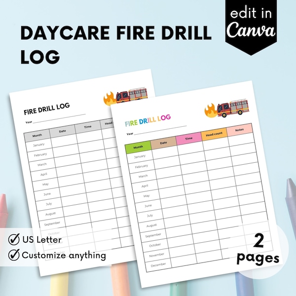 Fire Drill Log, Fire Drill Practice, Fire Alarm Log, Daycare Fire Drill