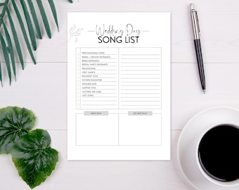 Printable Wedding Song List, Wedding Playlist, Wedding Planner Playlist, Wedding Music List, DJ Song List, Wedding DJ Questionnaire