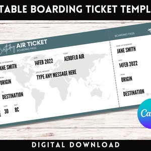 Birthday Airline Ticket, Boarding Pass Template, Airplane Ticket Template, Printable Plane Ticket, Custom Boarding Pass, Surprise Vacation
