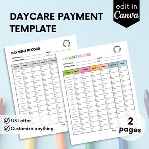デイケア領収書、デイケアテンプレート、即時ダウンロード、在宅デイケア、デジタルファイル、デイケア支払いログ、チャイルドケアテンプレート