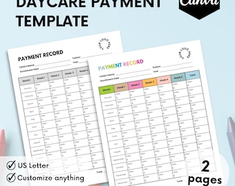 Daycare Receipt, Daycare Template, Instant Download, In Home Daycare, Digital File, Daycare Payment Log, Childcare Template