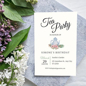 Tea Party Birthday Adult Invitation, Editable Tea Party Bridal Shower Invitation, Editable Tea Party Invitation, High Tea Floral