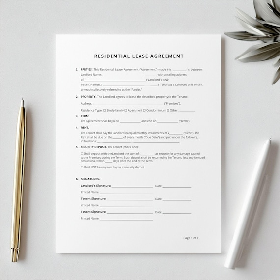 Printable Rental Agreement, Rental Agreement Template, Landlord Forms, Residential Lease Agreement Template, Instant Download