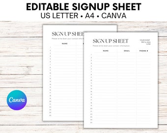 Event Sign Up, Sign Up Form, Printable Sign Up Template, Sign In Sheet, Instant Download, Sign Up Sheet Template, Sign Up Page Layout