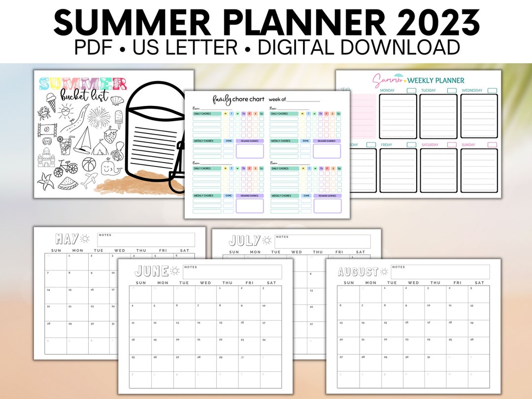 Summer Planner Bundle, Summer Calendar for Kids, May 21-aug 19, Summer ...
