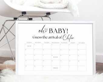 Förlossningskalender för bebis, gissa barnets förlossningskalender, redigerbar babyförutsägelse, babyshower-spel, gissa barnets födelsedatum