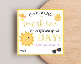 Box Of Sunshine, Cheer Box, Thinking Of You Care Package, Sunshine Gift Tag Printable, Co-Work Appreciation, Cheer Up, Thank You Tag