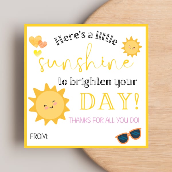 Box Of Sunshine, Cheer Box, Thinking Of You Care Package, Sunshine Gift Tag Printable, Co-Work Appreciation, Cheer Up, Thank You Tag