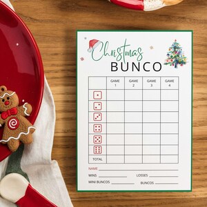 Afdrukbare kerstbuncokaart, kerstbuncoset, kerstbuncospel, bunco-scorebladen, bunco-feest, bunco-thema's