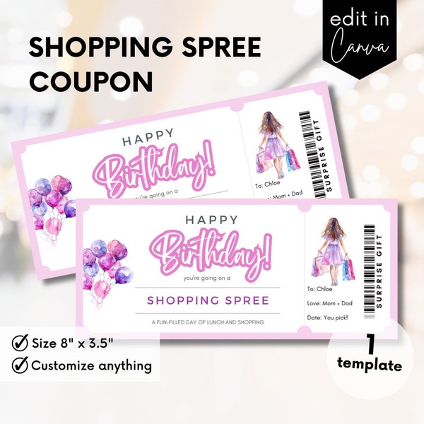 Shopping Trip Coupon, Editable Shopping Spree Gift Voucher, Shopping Spree Coupon, Shopping Trip Girls Day Out