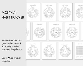 Habit Tracker, Cyfrowy Planer Celów, 30-dniowe Wyzwanie Nawyków, Circle Habit Tracker, Miesięczny Nawyk, Dzienna Lista Rzeczy Do Zrobienia, Śledzenie Rutyny