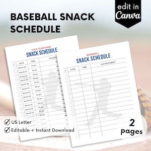 Baseball Snack Schedule Printable, Baseball Snack Sign Up Sheet, Team Mom, Tball Snack List, Field Position, Instant Download