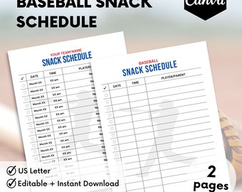 Baseball Snack Schedule Printable, Baseball Snack Sign Up Sheet, Team Mom, Tball Snack List, Field Position, Instant Download