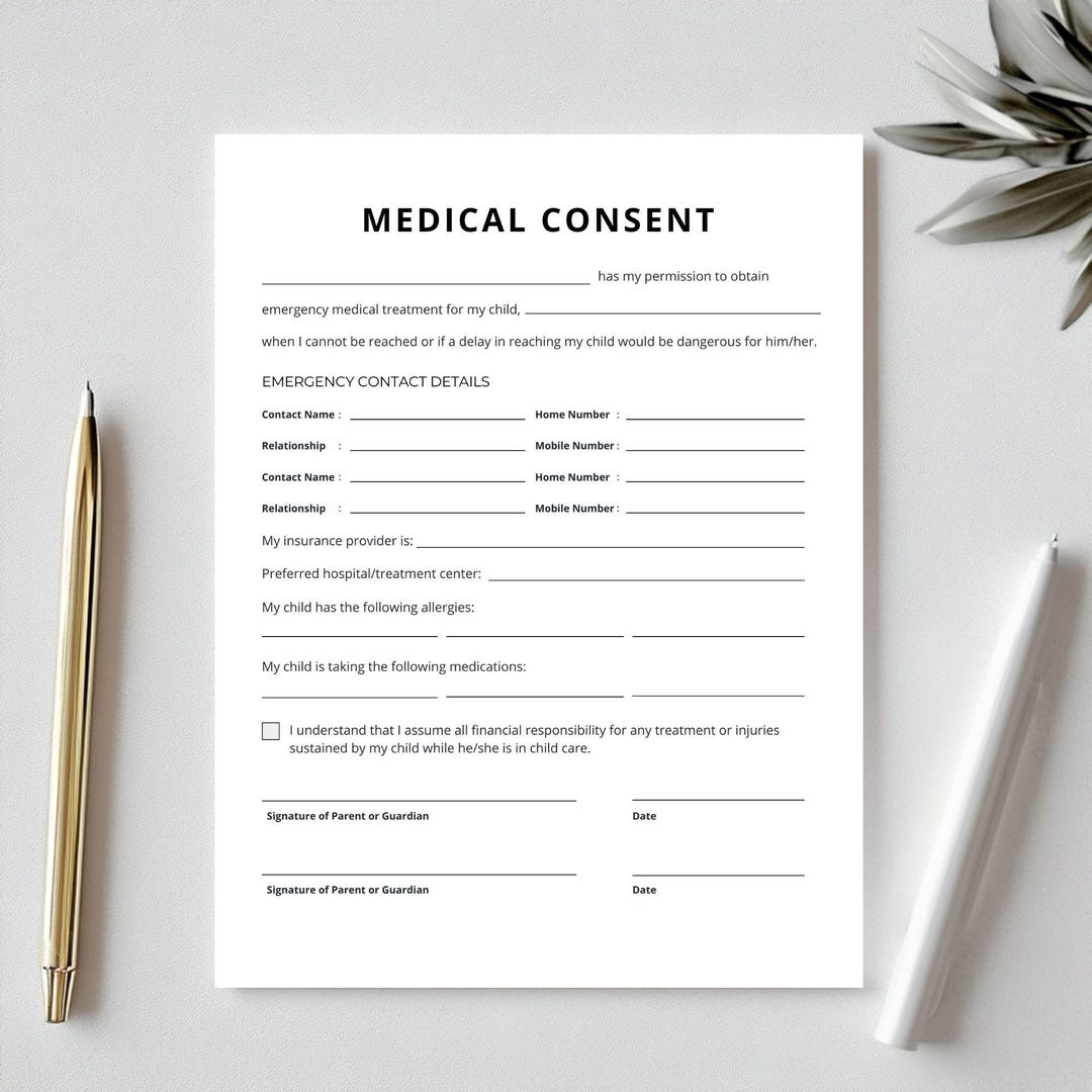 in case of emergency, medical history form child, medical consent