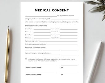 In Case Of Emergency, Medical History Form Child, Medical Consent New Patient Form, Babysitter Information, Childcare Planner