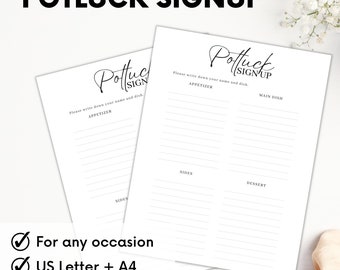 Potluck Sign Up Sheet, All Occasion, Who Brings What Sign Up Sheet, Potluck Signup,  Church Potluck, Printable For Potluck Party