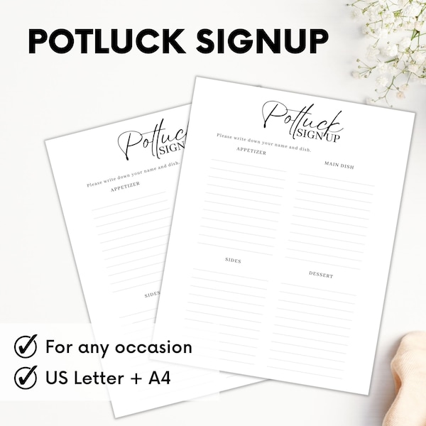 Potluck Sign Up Sheet, All Occasion, Who Brings What Sign Up Sheet, Potluck Signup,  Church Potluck, Printable For Potluck Party