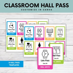 Classroom Hall Pass Template, Student Hall Passes, Hall Pass Printable, Classroom Bathroom/Hall Passes For Teachers, Digital Download