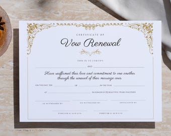 Vow Renewal Certificate Printable, Editable Wedding Keepsake Template, Custom Vow Renewal Gift Download