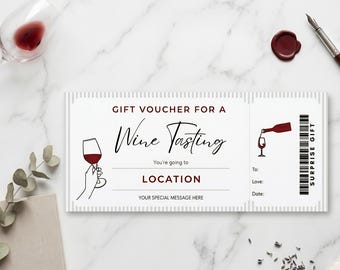 Wine Tasting Coupon Template, Perfect Gift for Wine Lovers, Editable Winery Ticket, Printable Voucher for Her