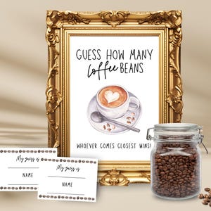 Guess How Many Coffee Beans in the Jar, Fun Bridal Shower Game, Baby Shower Activity, Instant Download Sign