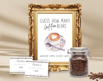 Guess How Many Coffee Beans in the Jar, Fun Bridal Shower Game, Baby Shower Activity, Instant Download Sign