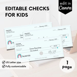Bearbeitbarer Scheck, Geld vorgeben, Geld lernen, Kinder so tun, als würden sie druckbar, Sofortiger Download, druckbares Muttergeld, Belohnung Bucks, Spielgeld