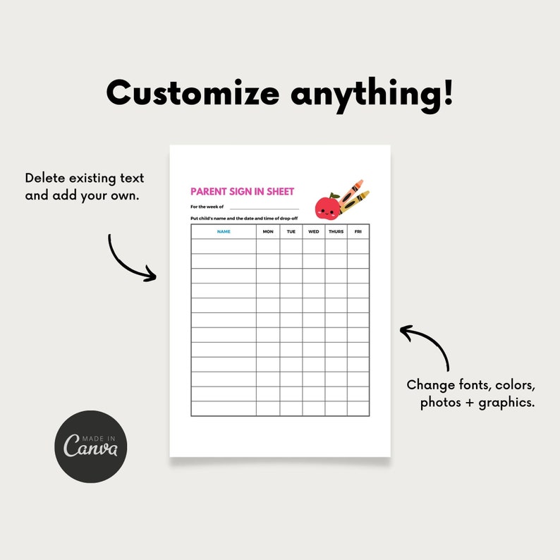 Childcare Sign in Sheet, Sign in Sign Out Sheet, Sign in and Sign Out ...
