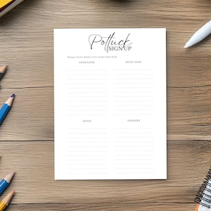Potluck Sign Up Sheet, All Occasion, Who Brings What Sign Up Sheet, Potluck Signup,  Church Potluck, Printable For Potluck Party
