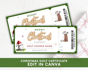 Golf Gift Certificate Editable Template, Christmas Golf Trip Surprise Gift Voucher, Christmas Golf Ticket, Editable Golf Coupons