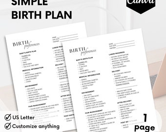 Birth Plan Template, Simple Birth Plan, Hospital Birth Plan, Digital Download, Minimalist Design, Birth Plan Canva, Labour Delivery