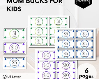 Mom Bucks Printable, Behavior Bucks, Chore Bucks, Allowance Play Money, Kids Reward Tickets Printable, Kids Reward Coupons, Good Behavior