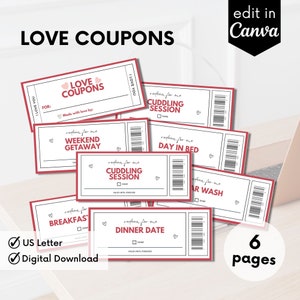 Printable Love Coupon Book,  Love Coupons For Her, Anniversary / Birthday / Valentine's Gift, Diy Gift, Love Vouchers