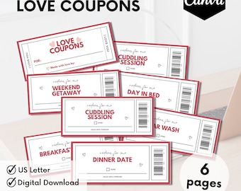 Druckbares Liebes Gutscheinbuch, Liebesgutscheine für Sie, Jahrestag / Geburtstag / Valentinstag, Geschenk zum Selbermachen, Liebesgutscheine