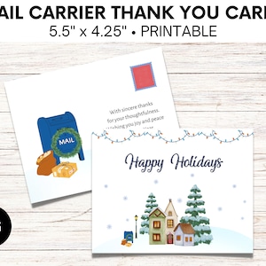 Tarjetas de agradecimiento del cartero, tarjeta de agradecimiento del cartero imprimible, tarjetas de agradecimiento del cartero, postales postales navideñas, saludos de temporada