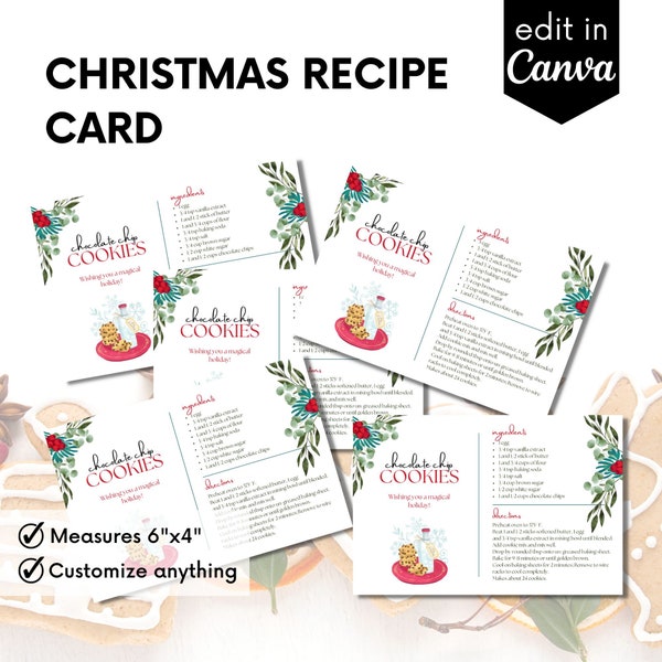 Editable Christmas Recipe Card, Simple Recipe Card, Holiday Recipe Printable, Personalized Recipe Card, Editable Recipe Card Template